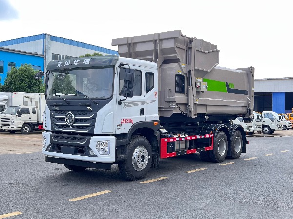 東風華神6x4后八輪車廂可卸式垃圾車｜勾臂車｜12-18立方移動式壓縮垃圾站配套鉤臂車